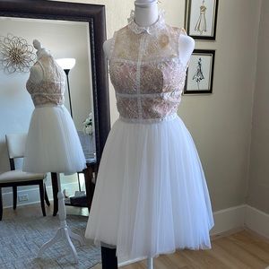 Size 4 white and nude lace and net flare homecoming/cocktail by Sherri Hill NWT